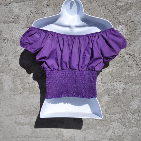 Two Crop top Low Shoulder Cars print and Purple Retro Vintage tops. - Picture 5 of 5